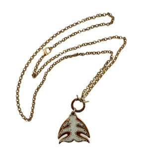 Gold Crystal Pisces Charm Long Ball Chain Necklace